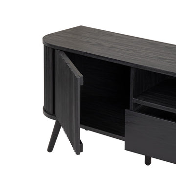 Damien 70 in. Farmhouse Curved TV Stand with Drawer and Storage Doors Fits TVs up to 75 in. with Cable Management - JONATHAN Y
